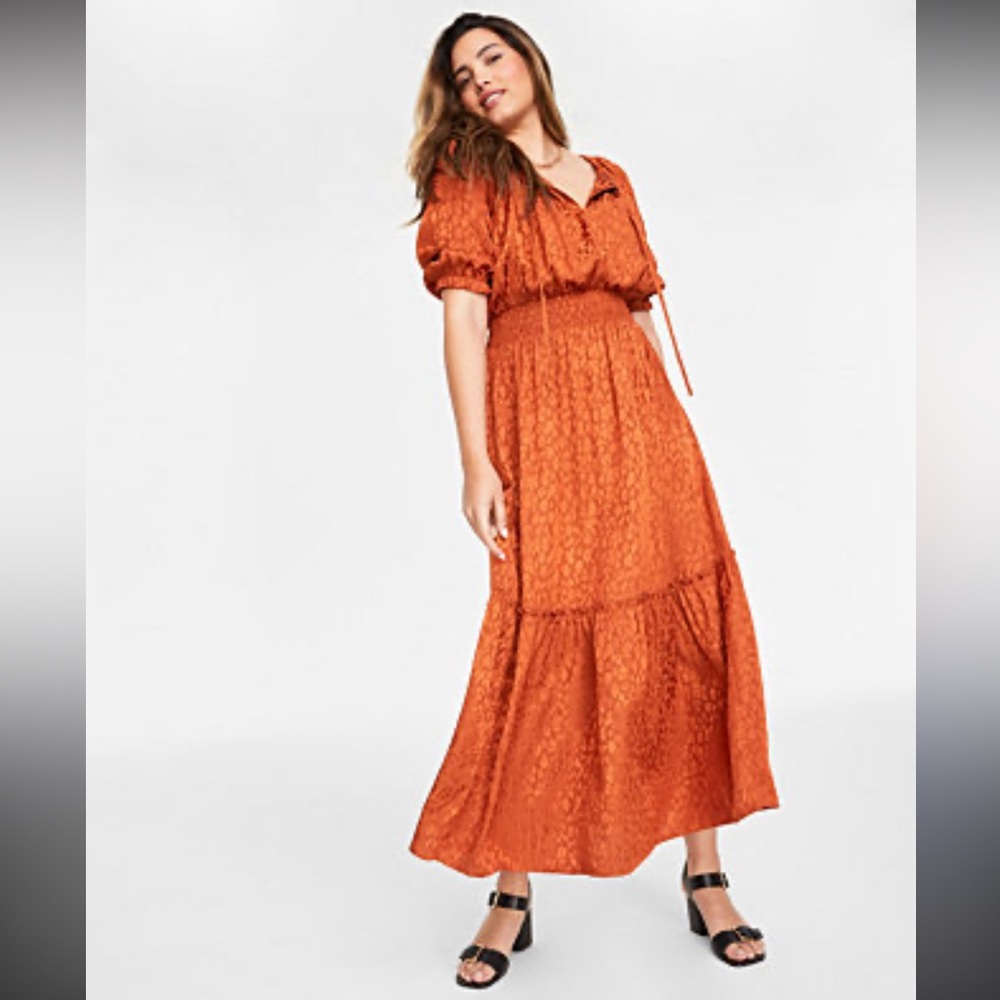 Women's Jacquard Tiered Maxi Dress in Rust